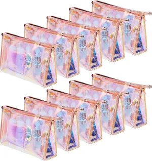 10 Pcs Holographic Makeup Bag Bulk Iridescent Makeup Pouch Clear Bachelorette Bag Portable Zippered Toiletry Bag Waterproof Cosmetic Gift Bags for Organizer, Brushes,Women Gifts