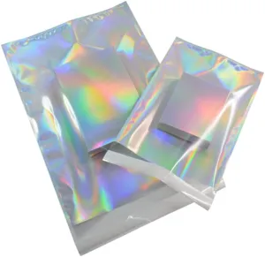 100 Pcs Clear Front Poly Mailers Holographic Metallic Aluminum Foil Glitter Bag Shipping Envelopes Mailing Self Sealing Envelope Packaging Pouches Mylar Bags Storage Bags 4.5×6.5in (11.5×16.5cm)