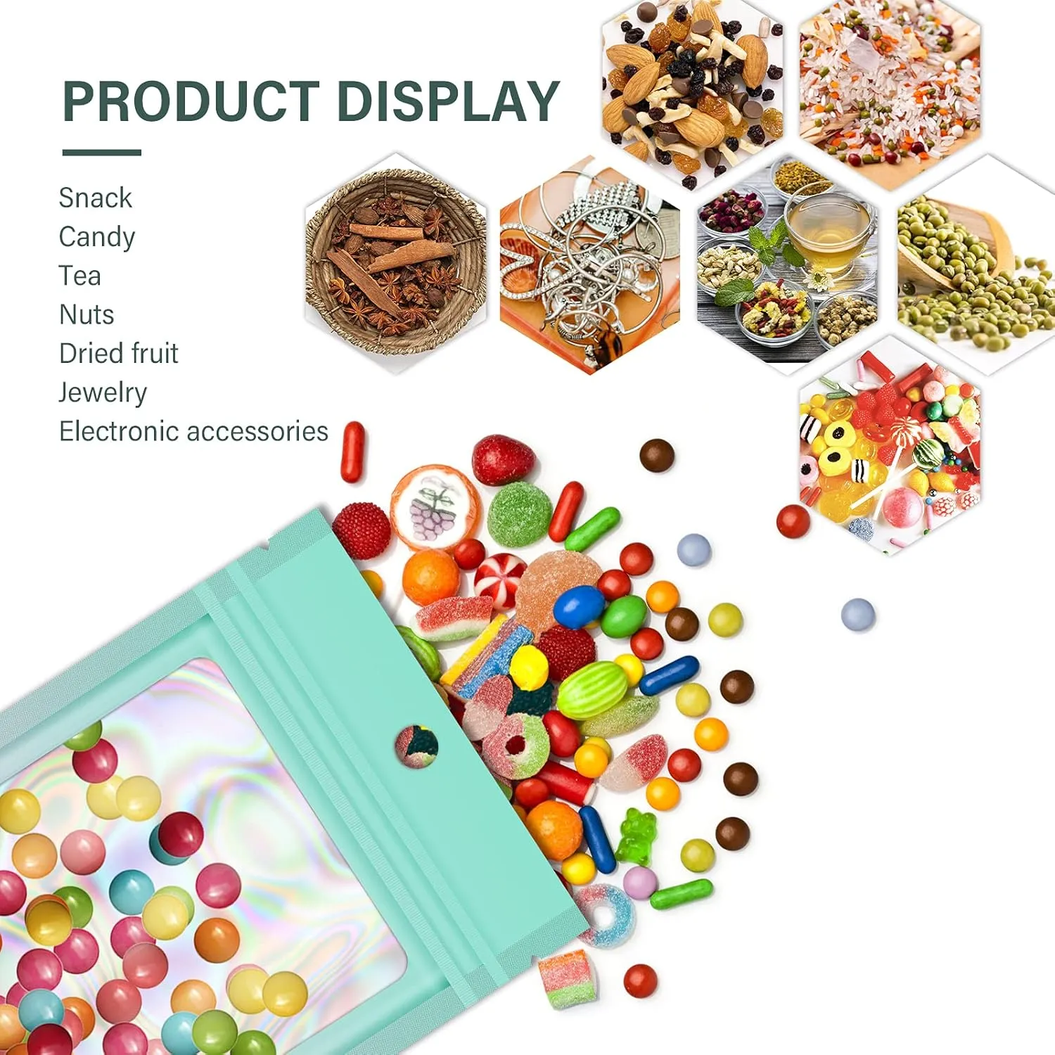 100 Reusable Holographic Gradient Mylar Ziplock Bags, Laminated Plastic, Self Seal Closure, Iridescent Blue, 6.3x9.4 Inch