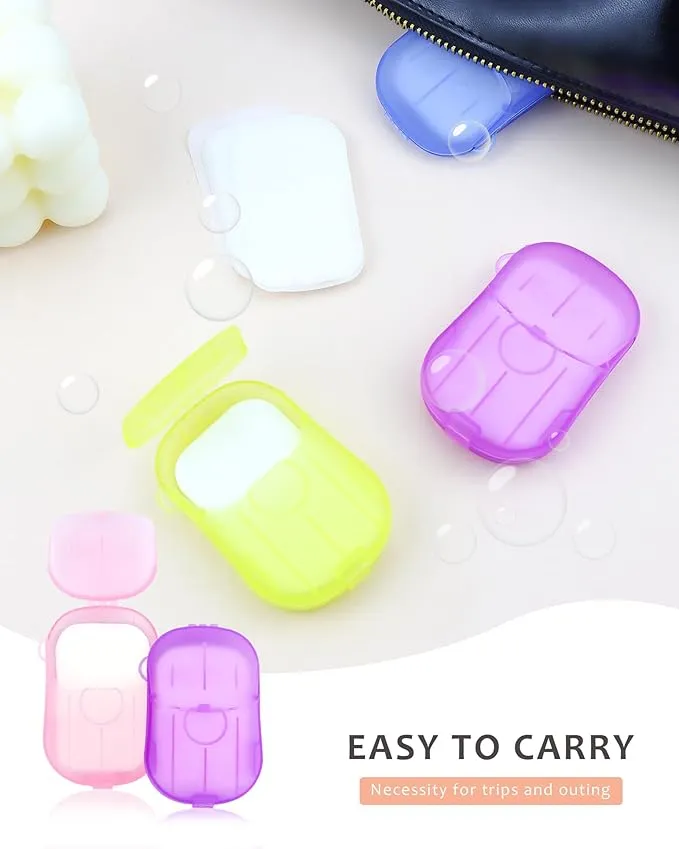 12 Packs (240 Sheets) Paper Soap Sheets for Hand Washing, Portable Disposable Travel Scented Bath Slice Sheet Foaming Soap Paper Sheets for Outdoor Traveling Camping Hiking