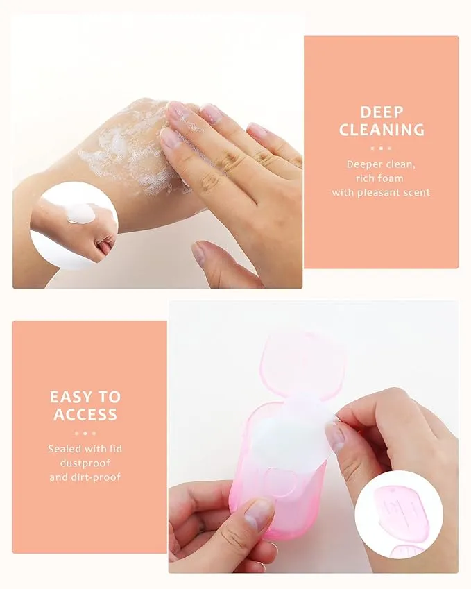 12 Packs (240 Sheets) Paper Soap Sheets for Hand Washing, Portable Disposable Travel Scented Bath Slice Sheet Foaming Soap Paper Sheets for Outdoor Traveling Camping Hiking