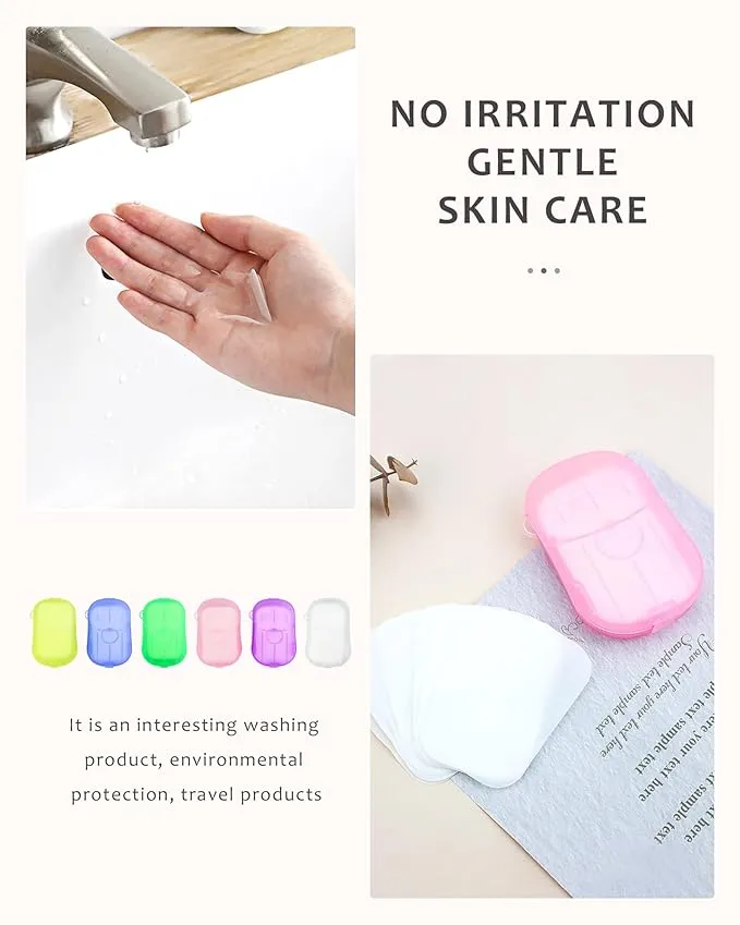 12 Packs (240 Sheets) Paper Soap Sheets for Hand Washing, Portable Disposable Travel Scented Bath Slice Sheet Foaming Soap Paper Sheets for Outdoor Traveling Camping Hiking