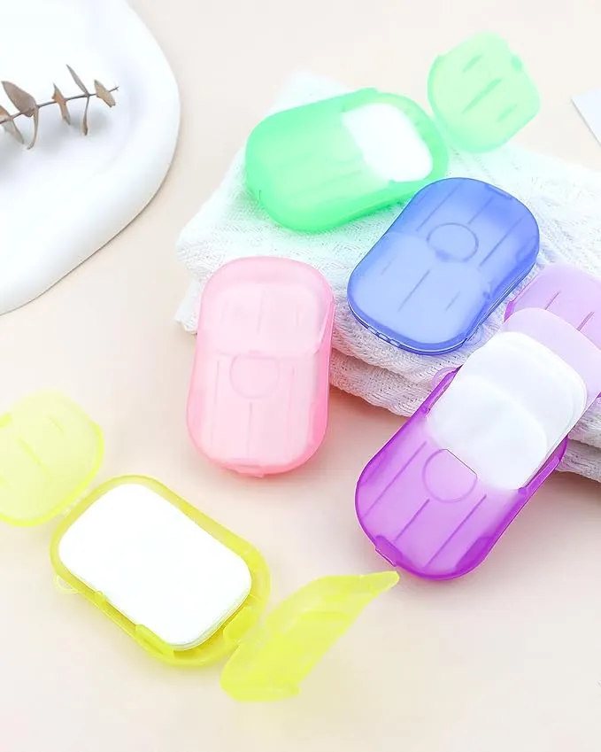 12 Packs (240 Sheets) Paper Soap Sheets for Hand Washing, Portable Disposable Travel Scented Bath Slice Sheet Foaming Soap Paper Sheets for Outdoor Traveling Camping Hiking