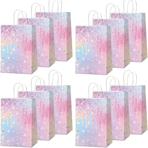 12Pcs Iridescent Diamond Birthday Gift Bags Glitter Diamond Goodie Bag Happy Birthday Treat Bag Colorful Glitter Candy Bags Supply Wedding Bridal Baby Shower Party Favors Decorations 4.7*3.15*8inch