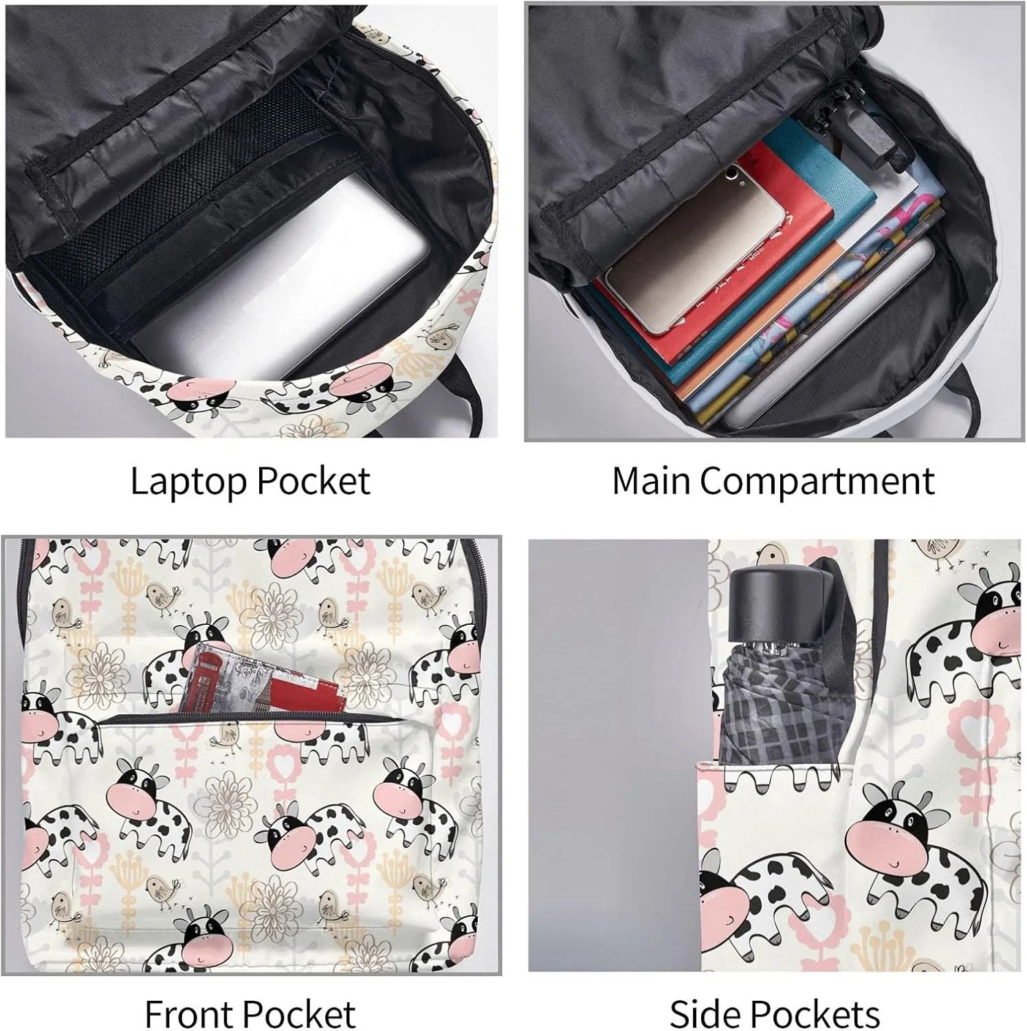 16 inch backpack Farm Cute Milk Cow Laptop Backpack Full Print School Bookbag Shoulder Bag for Travel Daypack