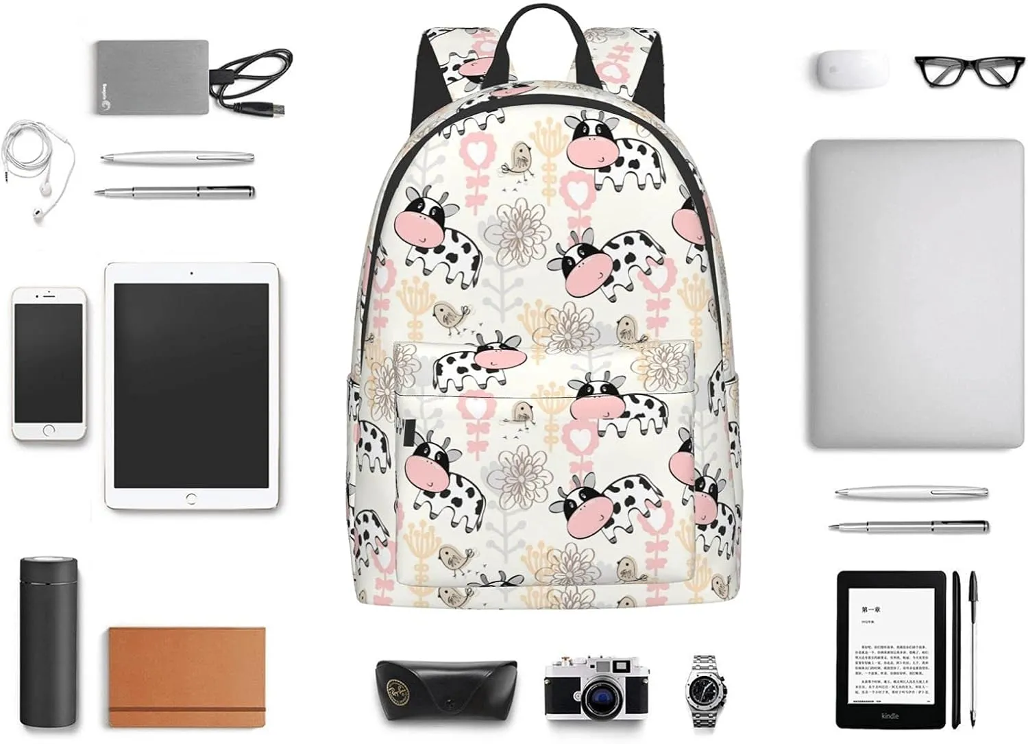 16 inch backpack Farm Cute Milk Cow Laptop Backpack Full Print School Bookbag Shoulder Bag for Travel Daypack