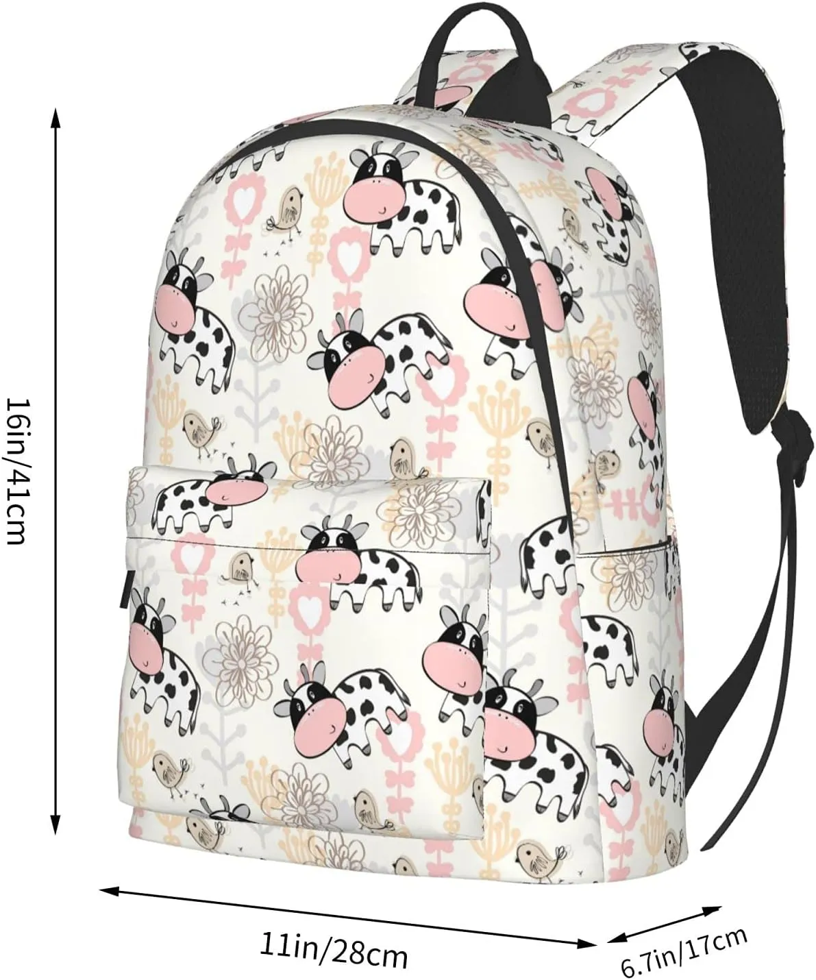 16 inch backpack Farm Cute Milk Cow Laptop Backpack Full Print School Bookbag Shoulder Bag for Travel Daypack