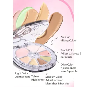 1PC 7 Colors All in One Concealer Palette, Moisturizing Velvet Eye & Face Cream Concealer With Makeup Base & Highlighter Powder, 4.6g