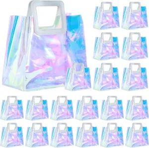 20 Pcs Reusable Holographic Medium Gift Bags with Handle 11''x9.8''x5.7'' Iridescent Bachelorette Party Favor Bags Clear PVC Tote Goodie Bags for Shopping, Picnics, Baby Showers, Weddings, Holidays