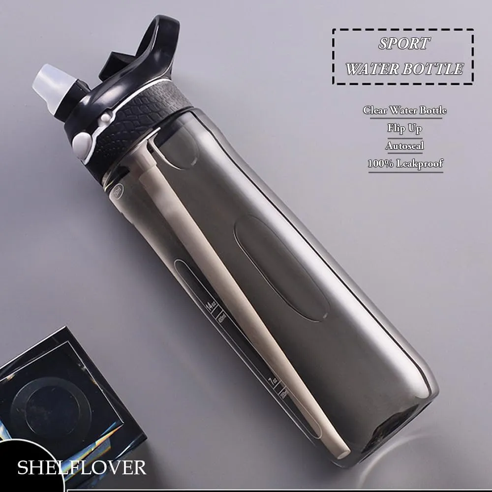 24oz Black Water Bottle With Narrow Straw, BPA FREE Clear Bottles With Handle One Hand Use Easy Carried, Flip Up, Suit School, Office, Gym, Office