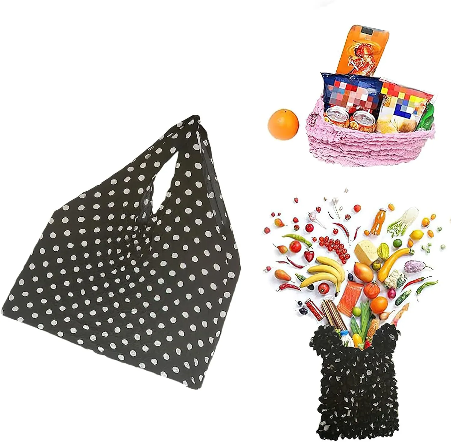 3 Pack Reusable Grocery Bags Magic Stretch Shopping Storage Bag Foldable Packable Tote Shoulder Bag