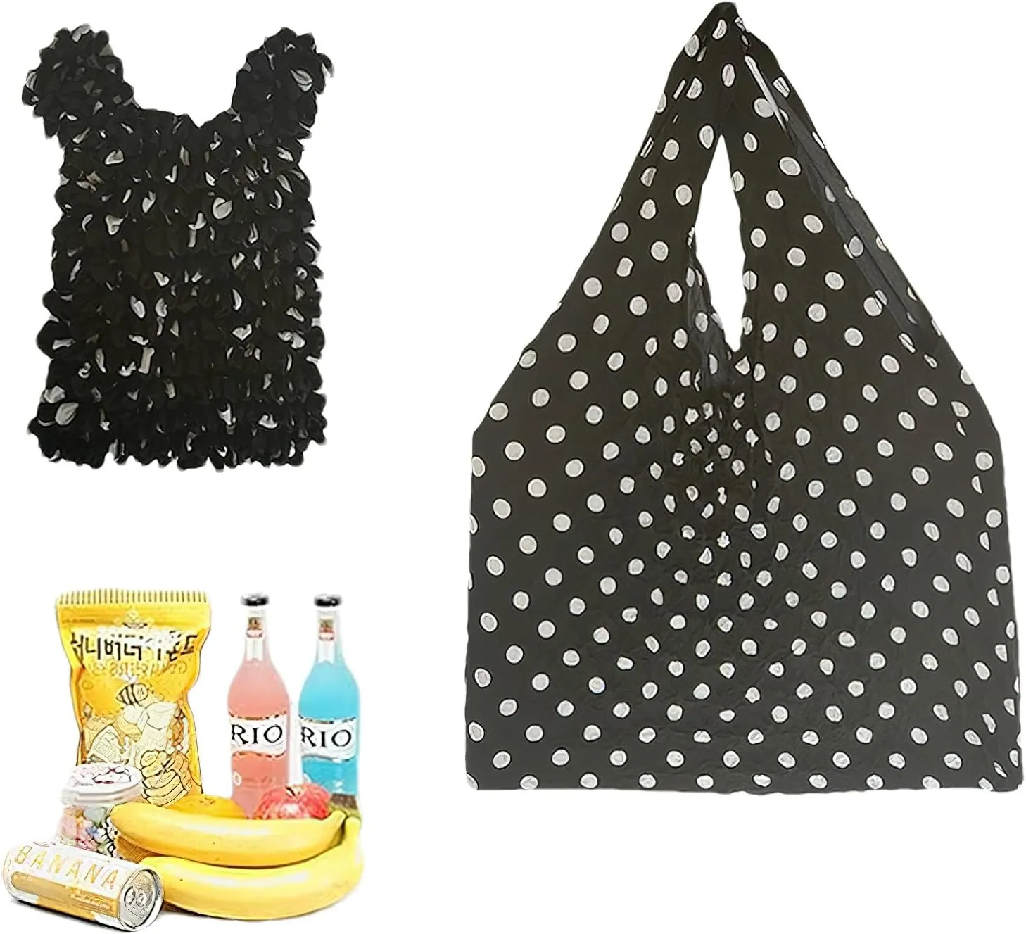 3 Pack Reusable Grocery Bags Magic Stretch Shopping Storage Bag Foldable Packable Tote Shoulder Bag