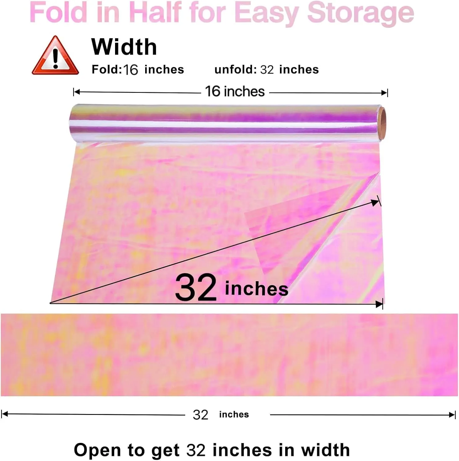 32" Iridescent Cellophane Wrap for Gift Baskets- Rainbow Wrapping Paper - Rainbow Film Roll for bags, Flower Bouquet, DIY, (32” x 50Ft)