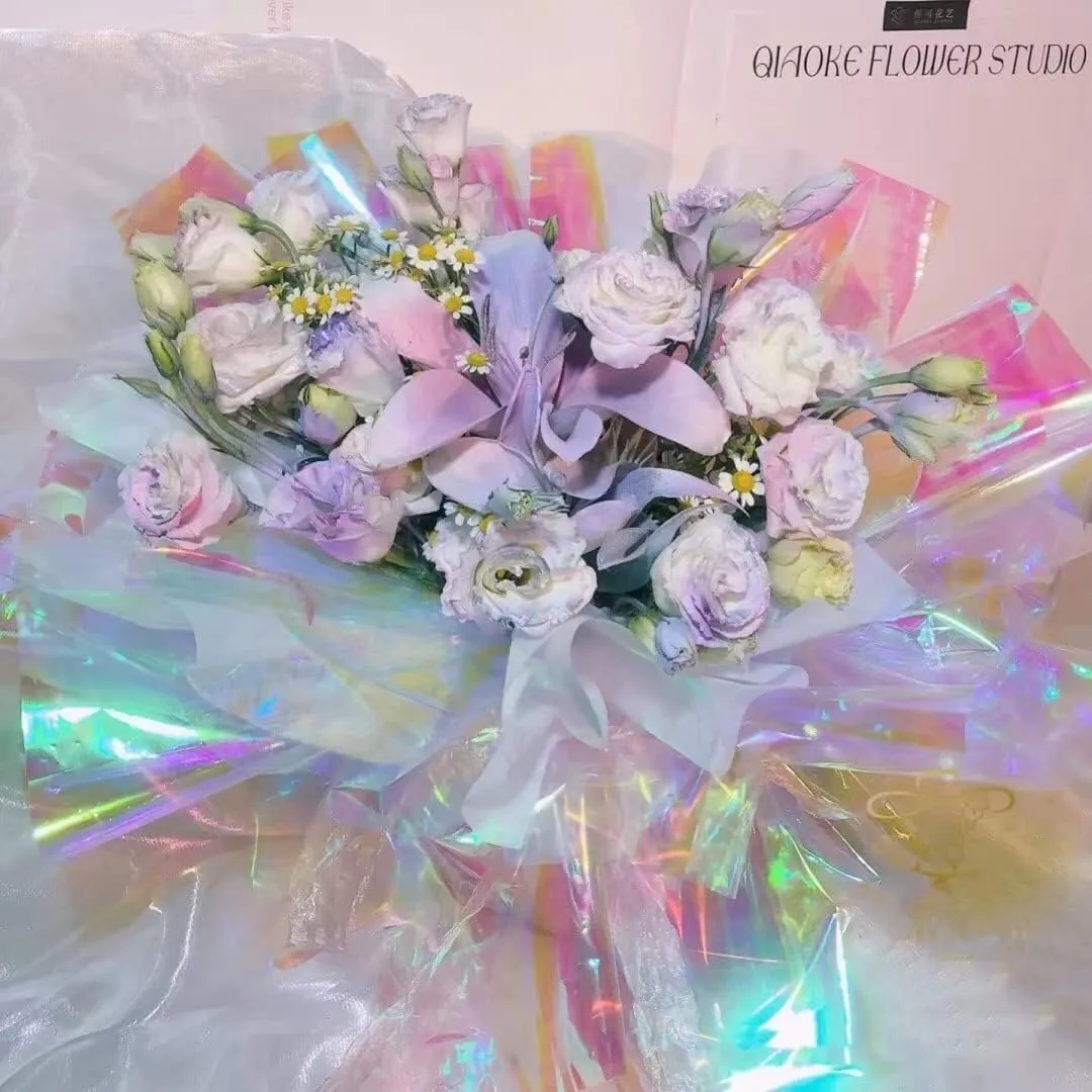 32" Iridescent Cellophane Wrap for Gift Baskets- Rainbow Wrapping Paper - Rainbow Film Roll for bags, Flower Bouquet, DIY, (32” x 50Ft)