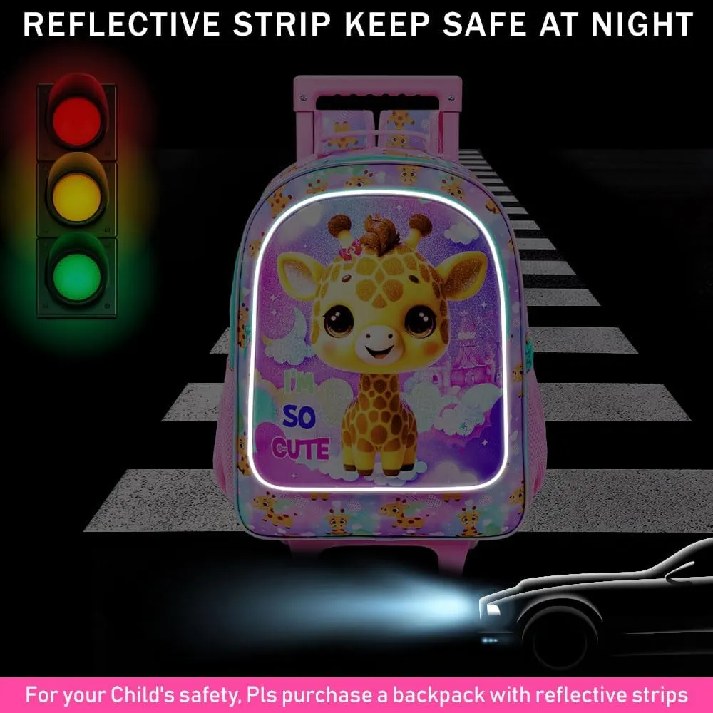 3PCS Rolling Backpack for Girls Boys, Kids Roller Wheeled Bookbag with Lunch Box, Backpacks with Wheels for Elementary