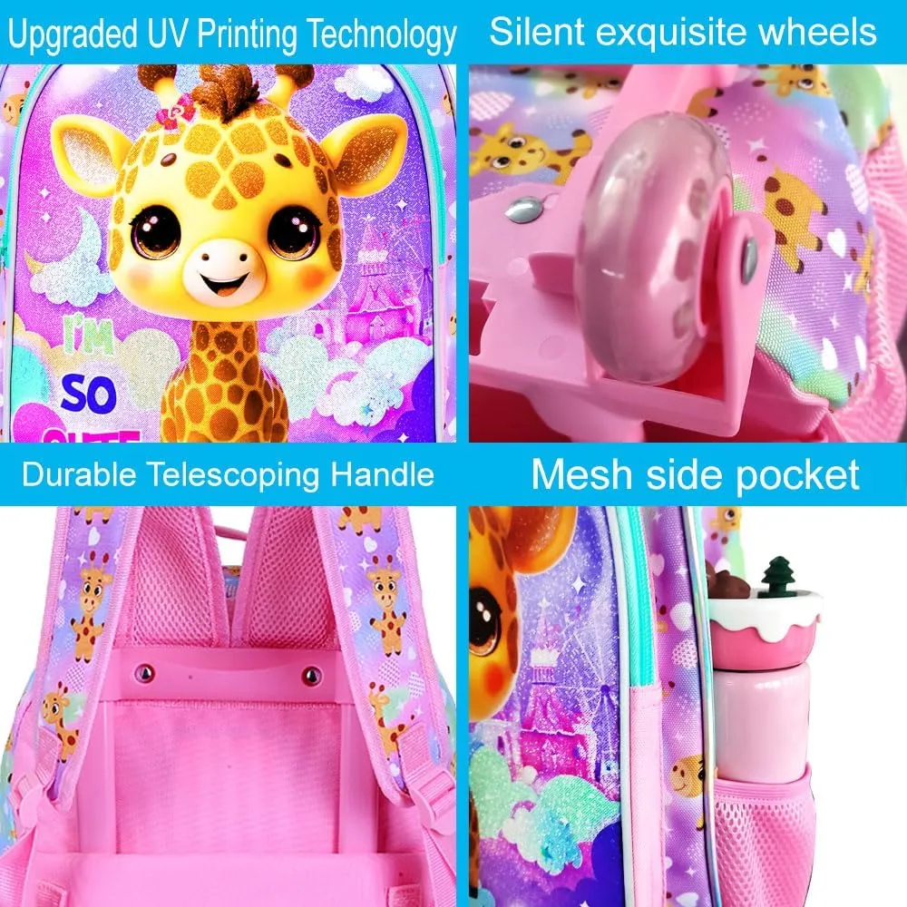 3PCS Rolling Backpack for Girls Boys, Kids Roller Wheeled Bookbag with Lunch Box, Backpacks with Wheels for Elementary
