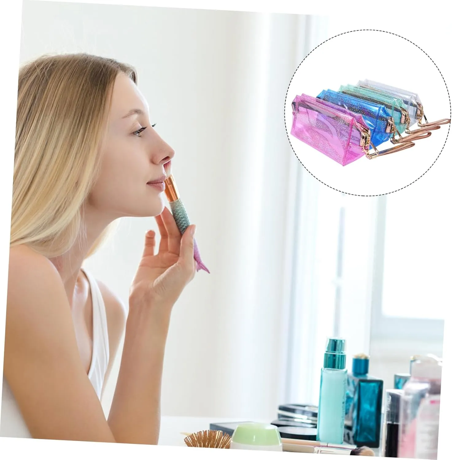 4pcs Transparent Cosmetic Bag Travel Bag Miss Make up, Assorted Color 1, 18X10cm
