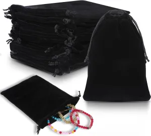 50 Pcs Drawstring Velvet Bags 7x5 Inch Gift Bags Black Jewelry Pouches Soft Velvet Present Bag for Dice Bracelet Gift Candy Wedding Party Favor Small Gadgets