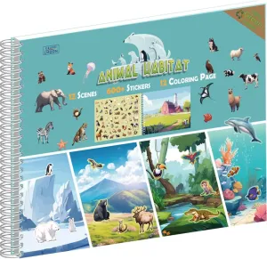 600  Animal Habitat Stickers & 12 Habitat Scenes & 12 Coloring Pages Spiral Book for Kids Ages 3  Innovative Car/Plane Activities | Develop Imagination & Creativity Design for Fun & Learning
