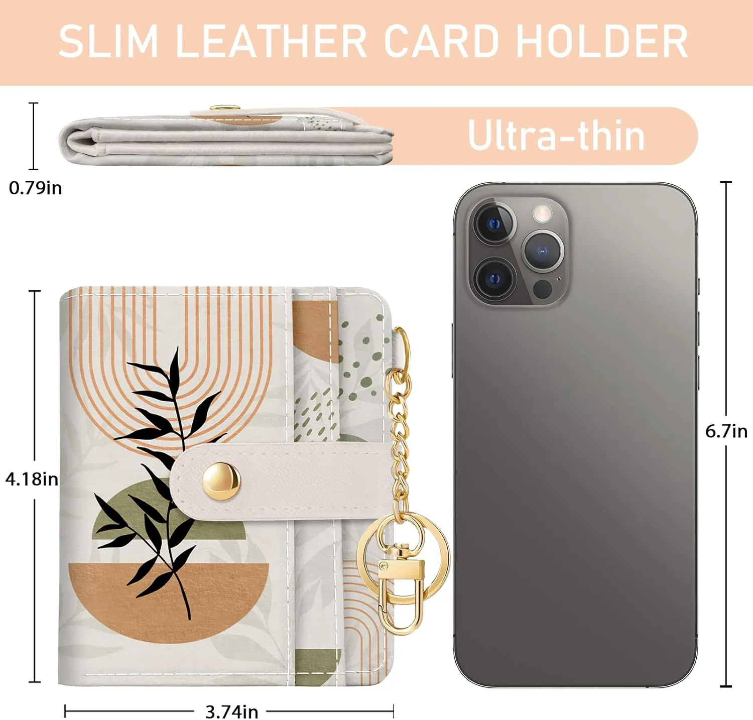 Abstract Boho Leaves Rfid Ladies Wallet, Small Slim Thin Compact Credit Card Women Wallet, PU Leather Bifold Cash Zipper Coin Pocket ID Window for Female