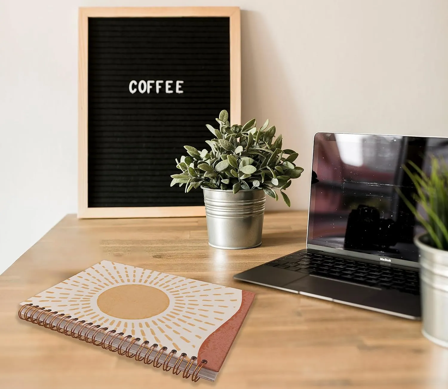 Abstract Boho Neutral Rising Sun Mid Century Modern Art Lined Spiral Journal Notebook 8.3×5.5 Inches Hardcover College Ruled Notebook Journal for Work Note Taking Journaling