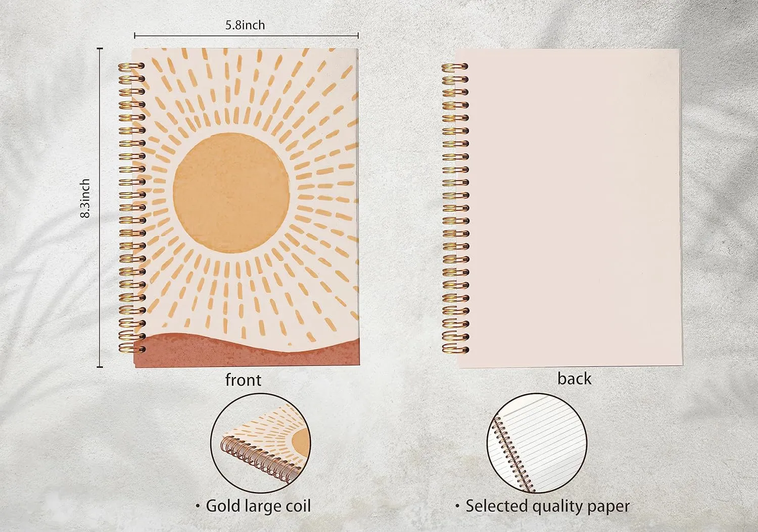 Abstract Boho Neutral Rising Sun Mid Century Modern Art Lined Spiral Journal Notebook 8.3×5.5 Inches Hardcover College Ruled Notebook Journal for Work Note Taking Journaling