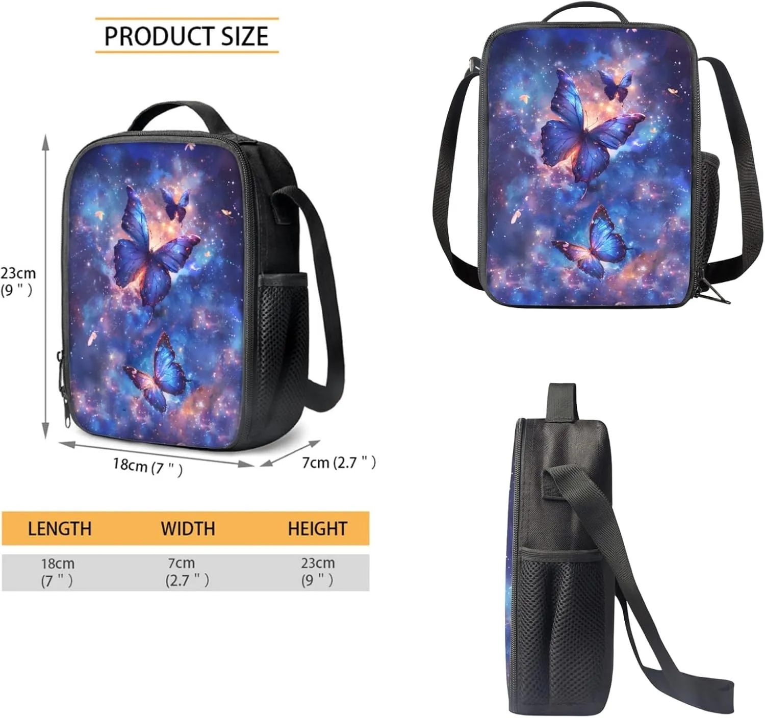 Abstract Butterfly Large Kids Backpack Set 3 Piece Bookbag with Cooler Warmer Lunch Box Pencil Case Holder for Elementary School Students