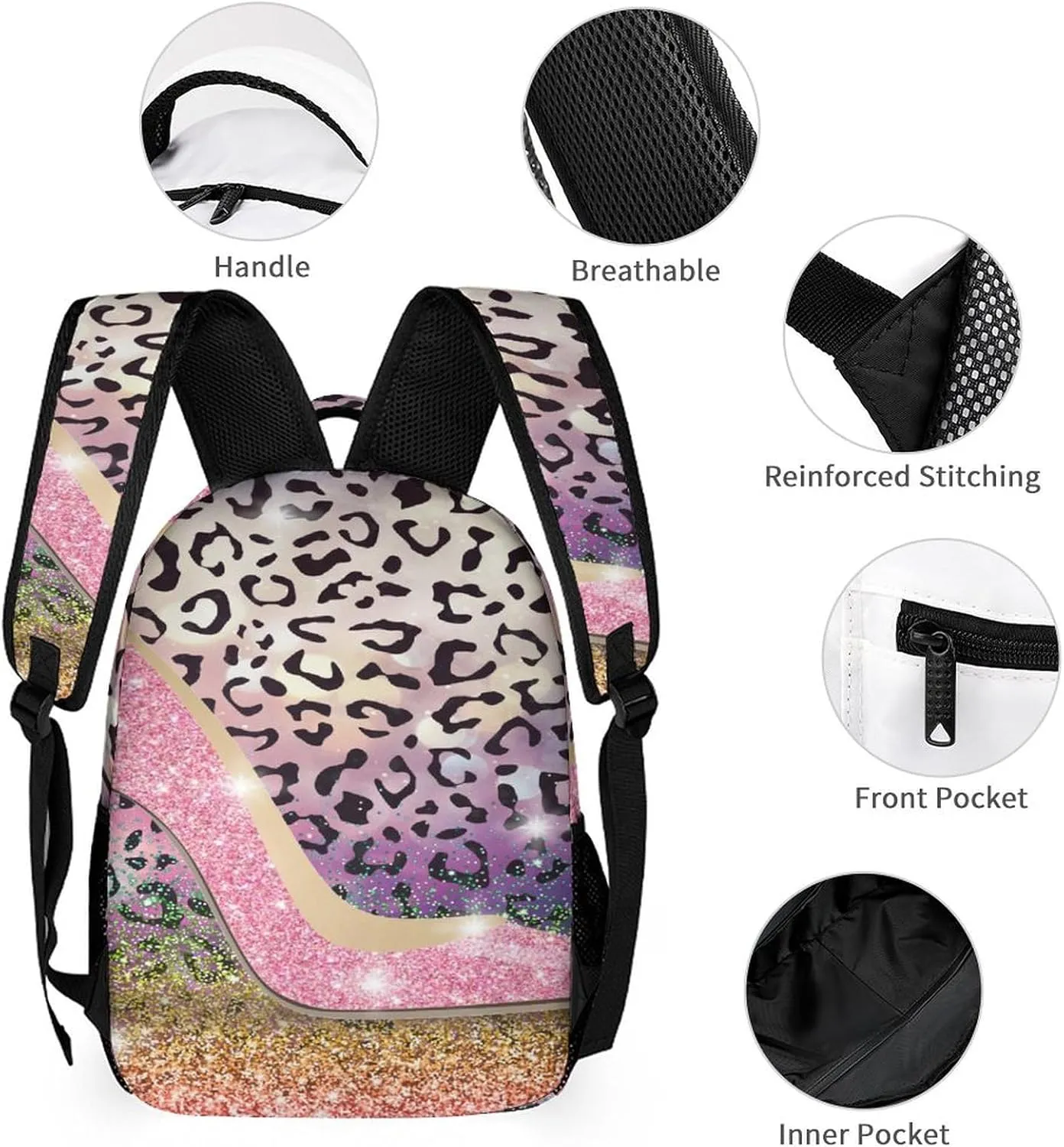 Abstract Fashion Glitter High Heels Bags Set Backpack For Work Hiking Lunch Bag Travel Unisex Bags