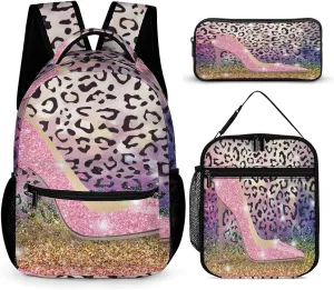 Abstract Fashion Glitter High Heels Bags Set Backpack For Work Hiking Lunch Bag Travel Unisex Bags