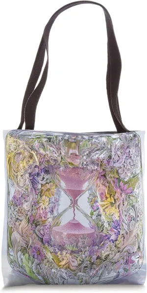 Abstract Hourglass with Floral Elements Art Tote Bag