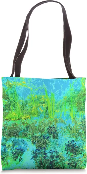 Abstract Lime Green and Blue Impressionistic Landscape Tote Bag