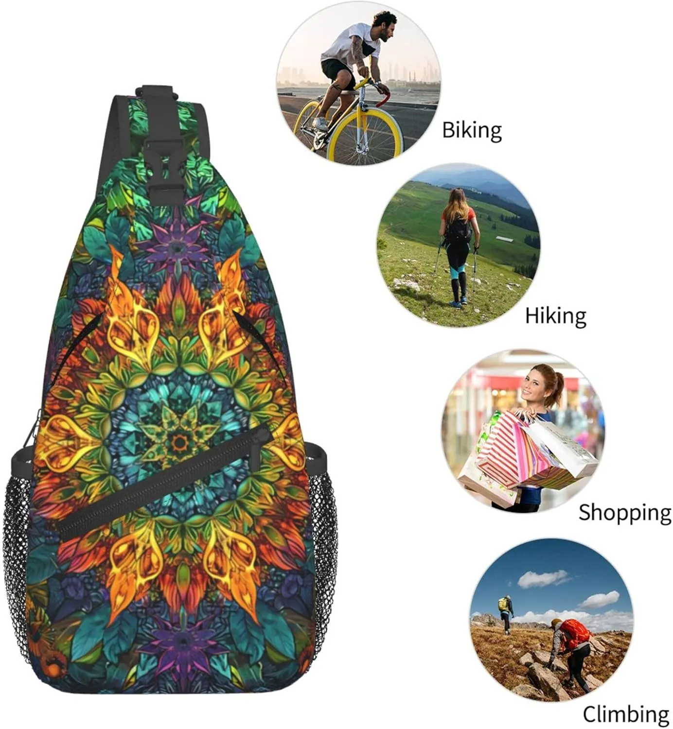 Abstract Mandala Painting Flower Sling Backpack Crossbody Bag, Chest Bag Daypack Fanny Pack Cross Body Bag for Outdoors Hiking Traveling