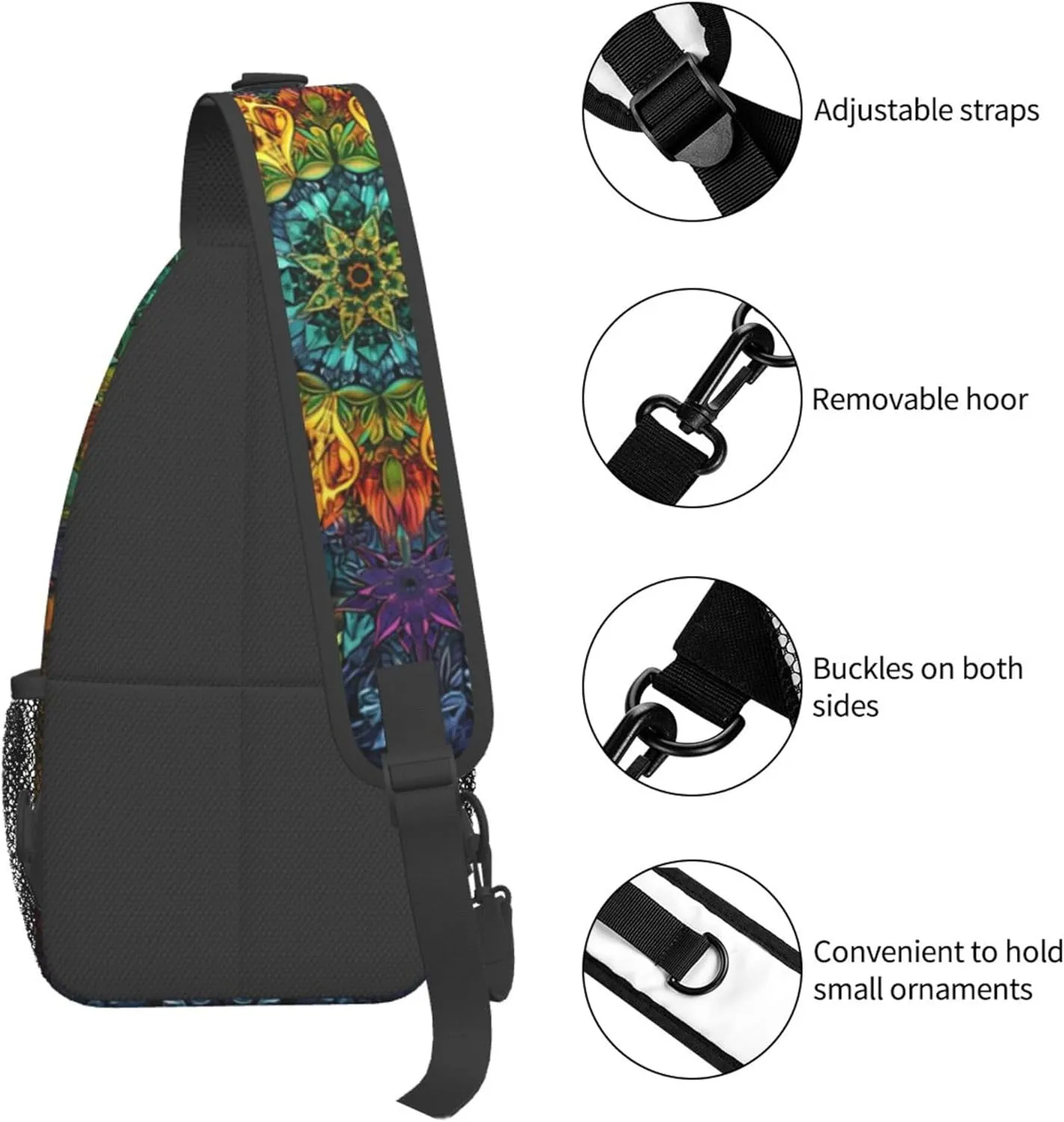 Abstract Mandala Painting Flower Sling Backpack Crossbody Bag, Chest Bag Daypack Fanny Pack Cross Body Bag for Outdoors Hiking Traveling