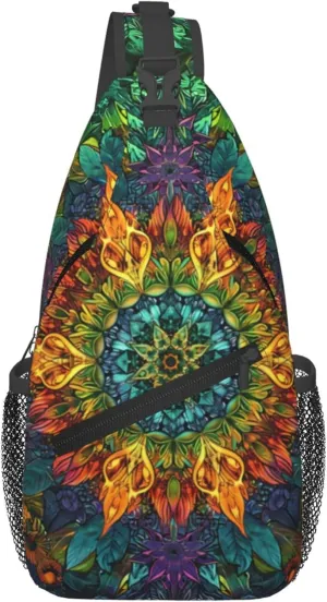 Abstract Mandala Painting Flower Sling Backpack Crossbody Bag, Chest Bag Daypack Fanny Pack Cross Body Bag for Outdoors Hiking Traveling