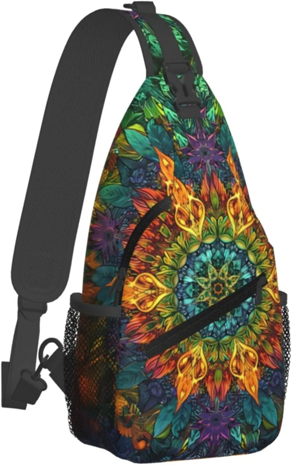 Abstract Mandala Painting Flower Sling Backpack Crossbody Bag, Chest Bag Daypack Fanny Pack Cross Body Bag for Outdoors Hiking Traveling