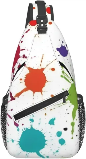 Abstract Paint Splashes Print Sling Bag Crossbody Travel Hiking Chest Backpack Shoulder Daypack For Women Men