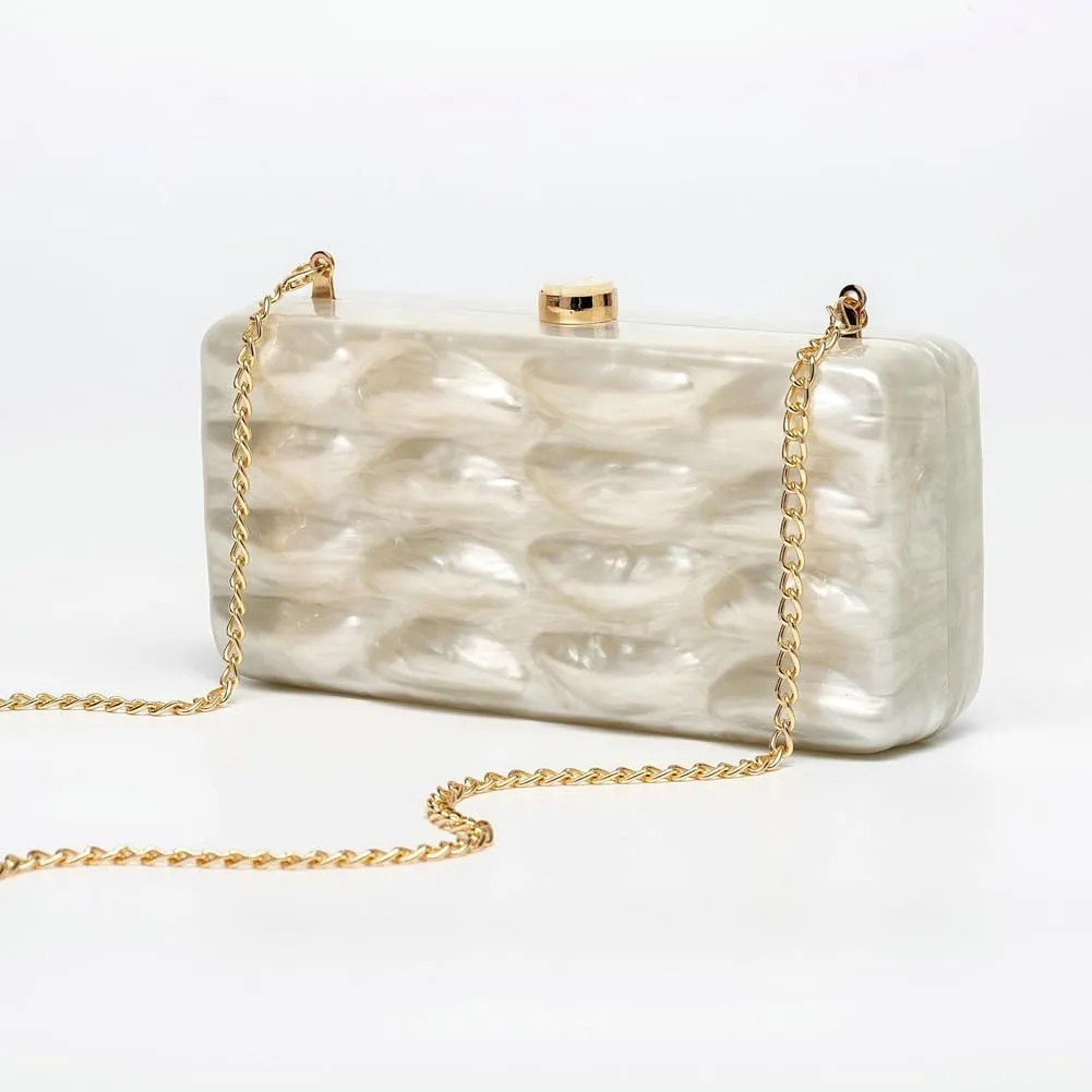 Acrylic Evening Clutch Purses Women 2025 Shell Shape Shoulder Bag Glitter Marble Handbags Wedding Cocktail Party