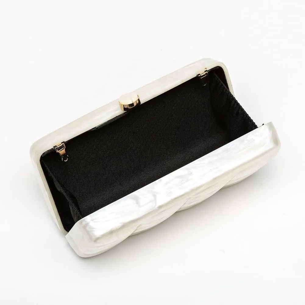 Acrylic Evening Clutch Purses Women 2025 Shell Shape Shoulder Bag Glitter Marble Handbags Wedding Cocktail Party