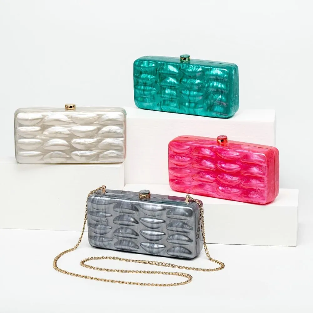 Acrylic Evening Clutch Purses Women 2025 Shell Shape Shoulder Bag Glitter Marble Handbags Wedding Cocktail Party