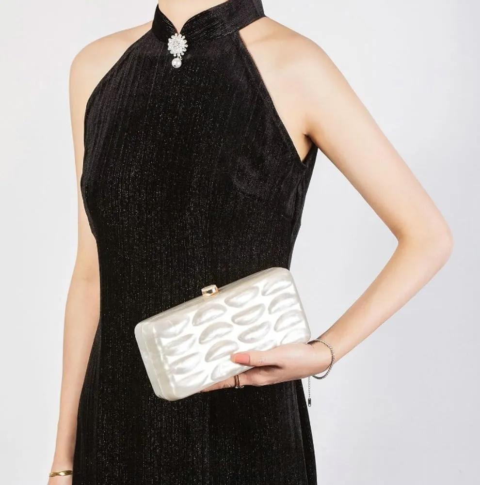 Acrylic Evening Clutch Purses Women 2025 Shell Shape Shoulder Bag Glitter Marble Handbags Wedding Cocktail Party