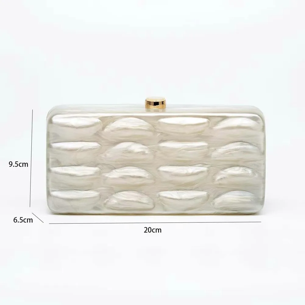 Acrylic Evening Clutch Purses Women 2025 Shell Shape Shoulder Bag Glitter Marble Handbags Wedding Cocktail Party