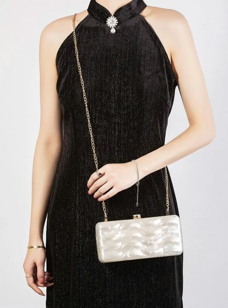 Acrylic Evening Clutch Purses Women 2025 Shell Shape Shoulder Bag Glitter Marble Handbags Wedding Cocktail Party