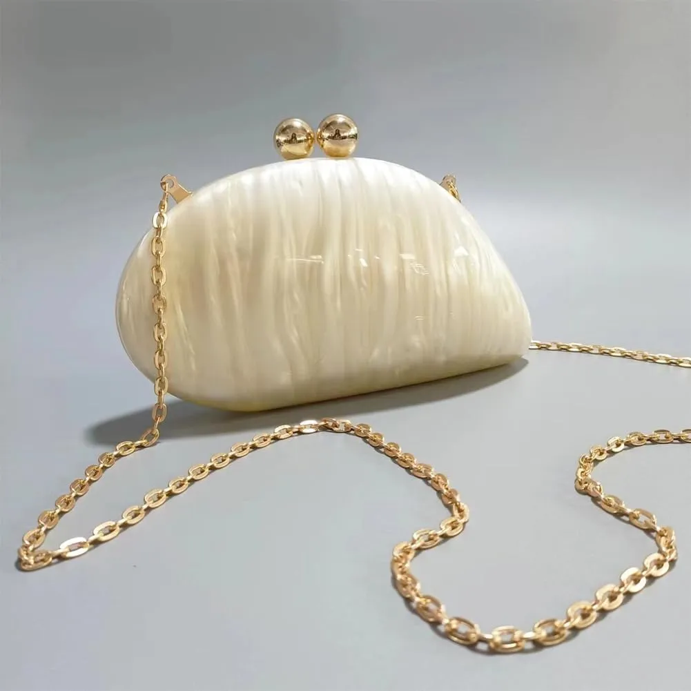 Acrylic Shell Shaped Bag Luxury Marble Clutch Evening Purses for Women Glitter Handbag for Wedding Cocktail Party Prom