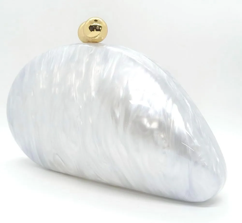 Acrylic Shell Shaped Bag Luxury Marble Clutch Evening Purses for Women Glitter Handbag for Wedding Cocktail Party Prom