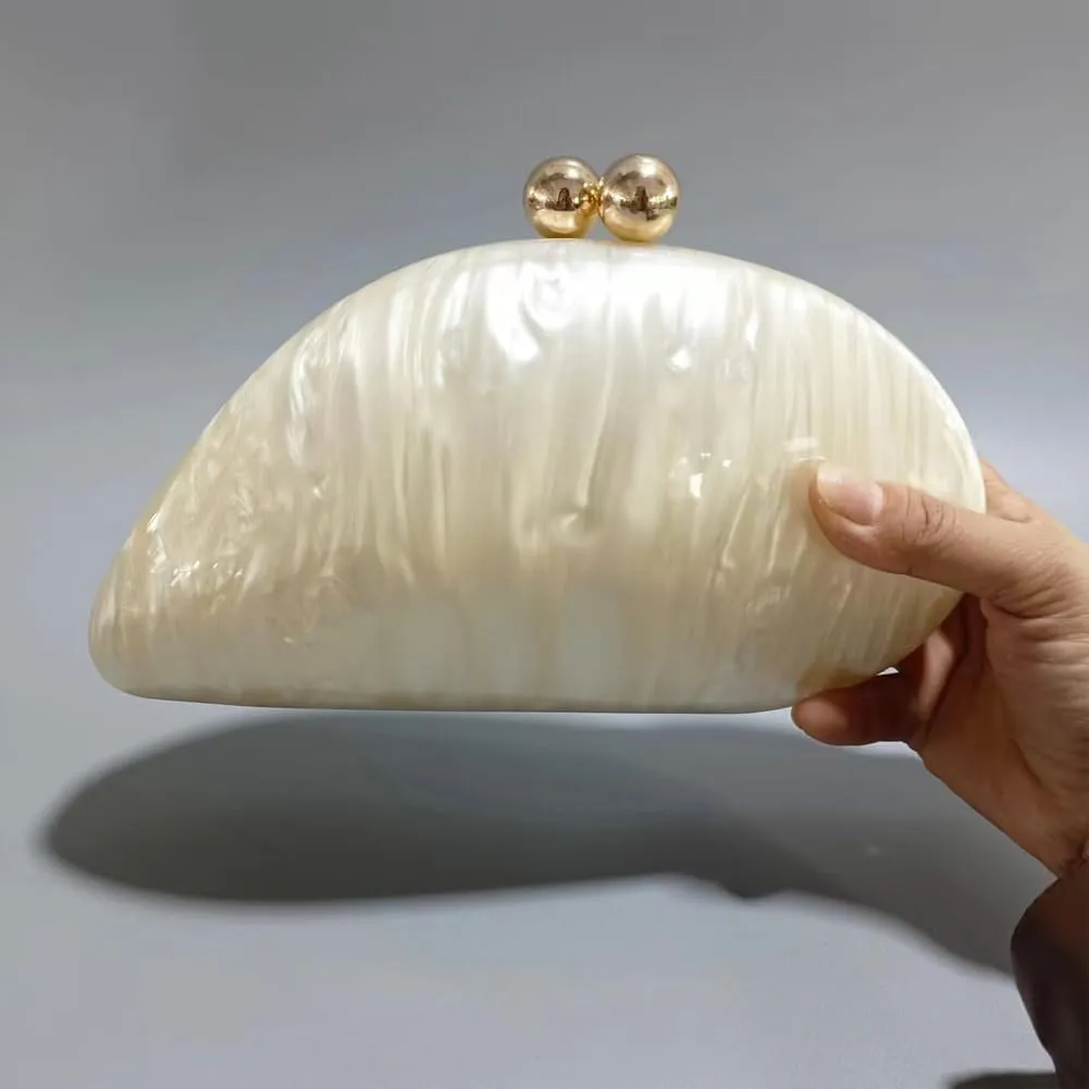 Acrylic Shell Shaped Bag Luxury Marble Clutch Evening Purses for Women Glitter Handbag for Wedding Cocktail Party Prom