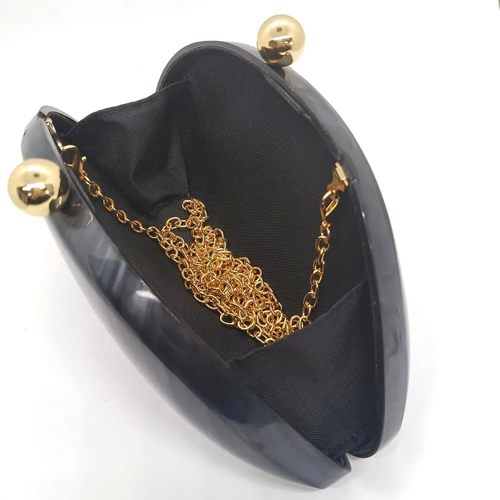 Acrylic Shell Shaped Bag Luxury Marble Clutch Evening Purses for Women Glitter Handbag for Wedding Cocktail Party Prom