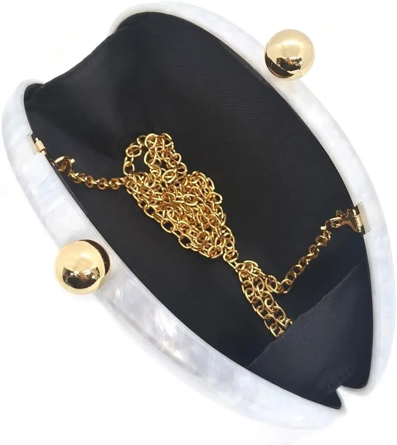 Acrylic Shell Shaped Bag Luxury Marble Clutch Evening Purses for Women Glitter Handbag for Wedding Cocktail Party Prom