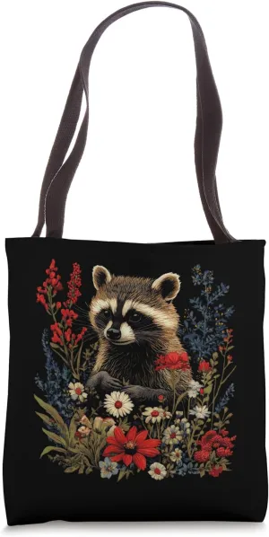 Adorable Raccoon Floral Wildlife Art Tote Bag