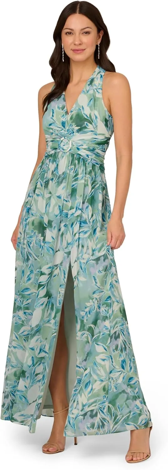 Adrianna Papell Women's Chiffon Leaf Long Dress