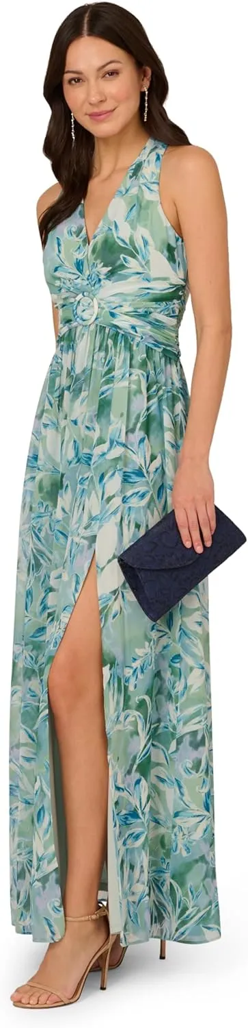 Adrianna Papell Women's Chiffon Leaf Long Dress